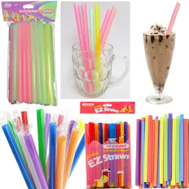 100 Milkshake Straws Jumbo Smoothie Drinking Party Neon Large Thick Straw Boba