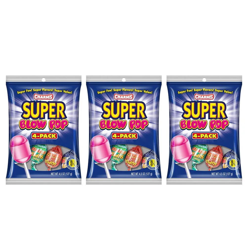 3 Bags Charms Super Blow Pops Lollipops Candy Gum Party Favors Goody Bag 12 PC