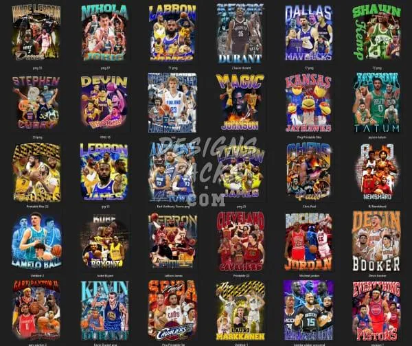 54 Basketball Bootleg Designs Bundle PNG