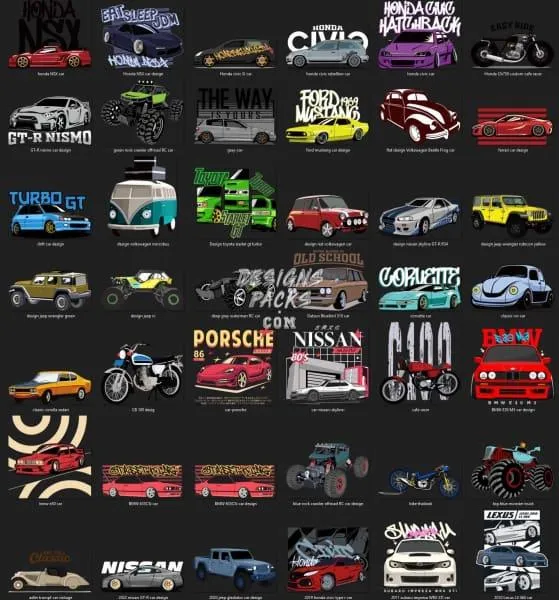 69 Cars Designs Bundle PNG AI