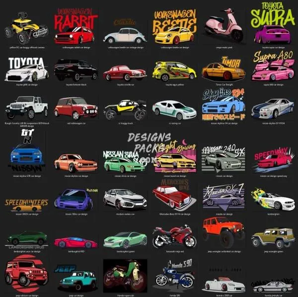 69 Cars Designs Bundle PNG AI