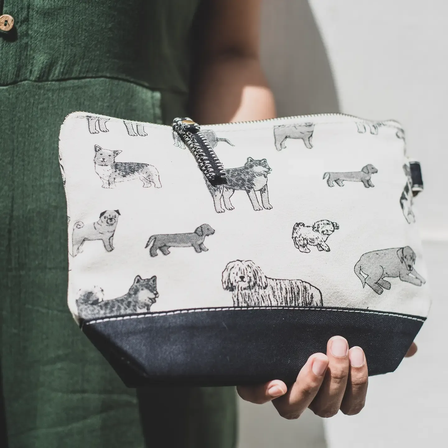 All in Canvas Zippered Accessories Pouch Dog Print