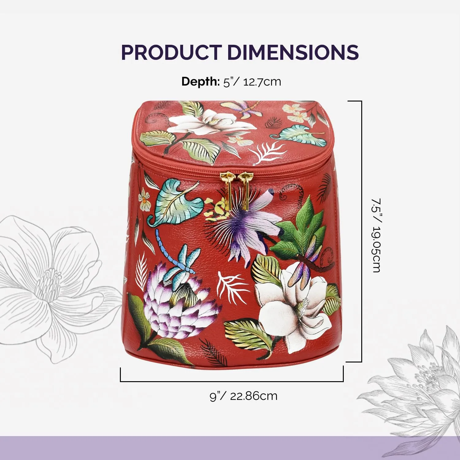 Anuschka Women’s Hand-Painted Genuine Leather Bucket Backpack - Crimson Garden