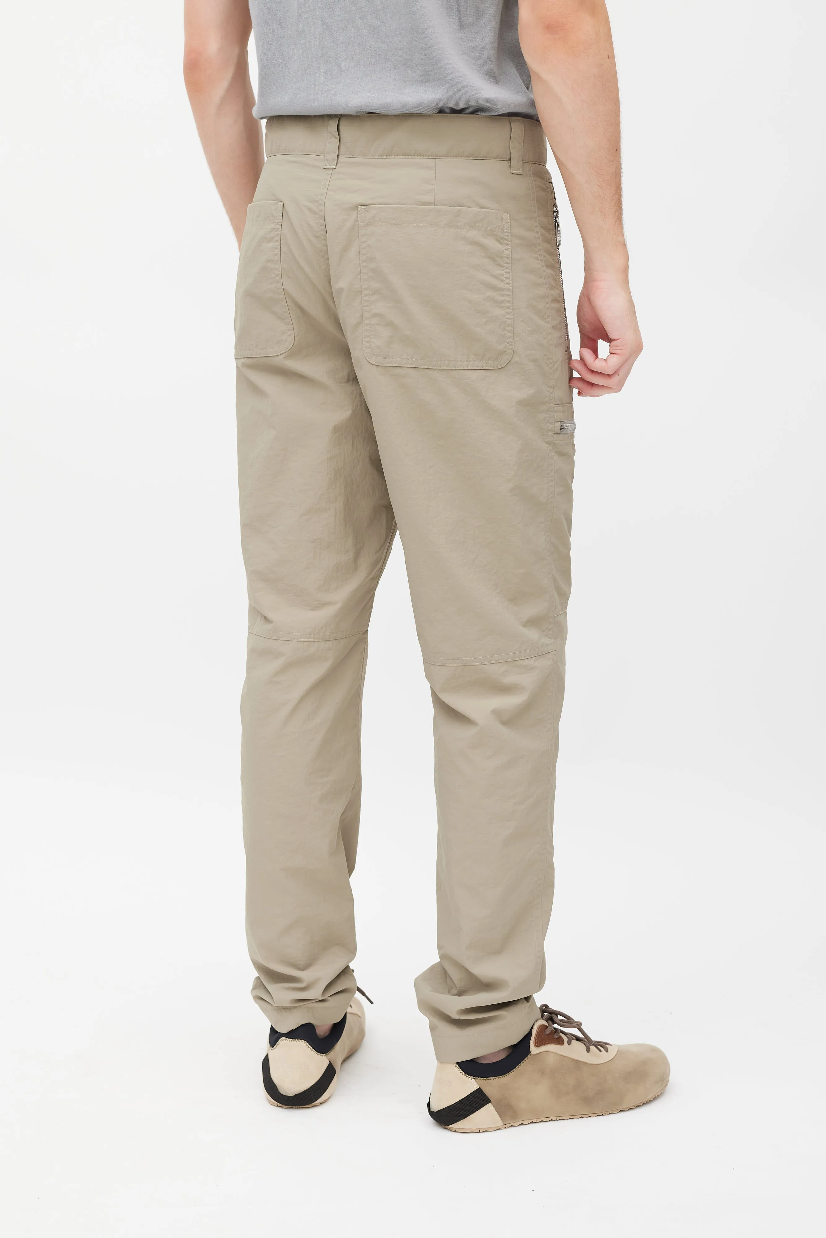 Beige Nylon Slim Cargo Pant
