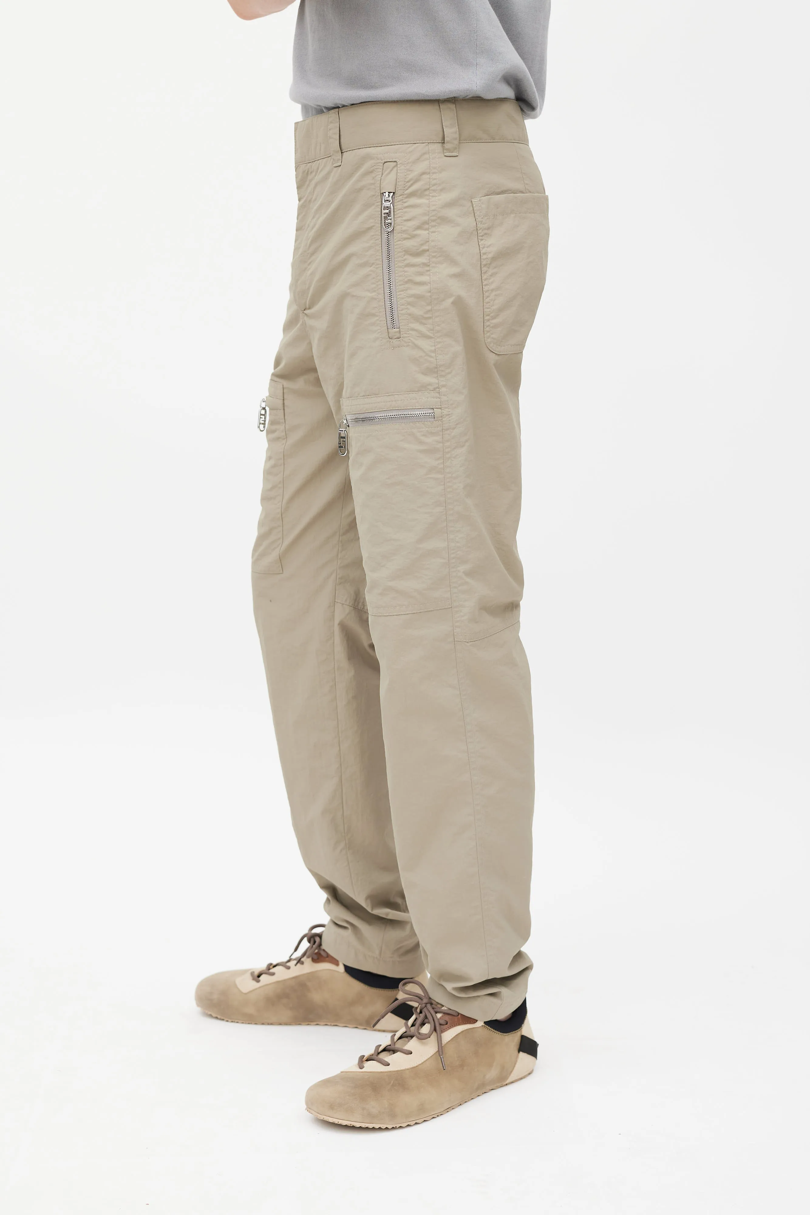 Beige Nylon Slim Cargo Pant