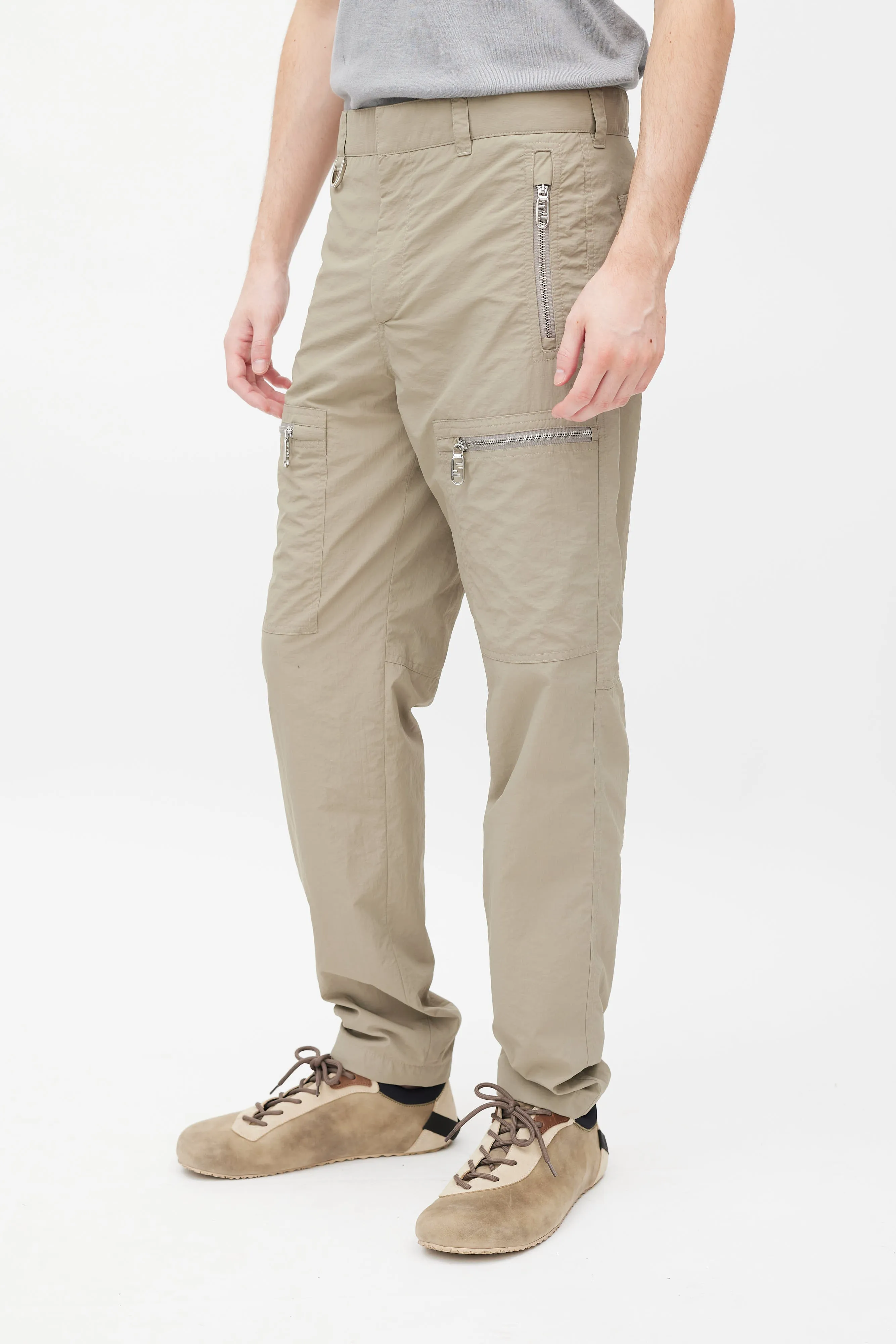 Beige Nylon Slim Cargo Pant