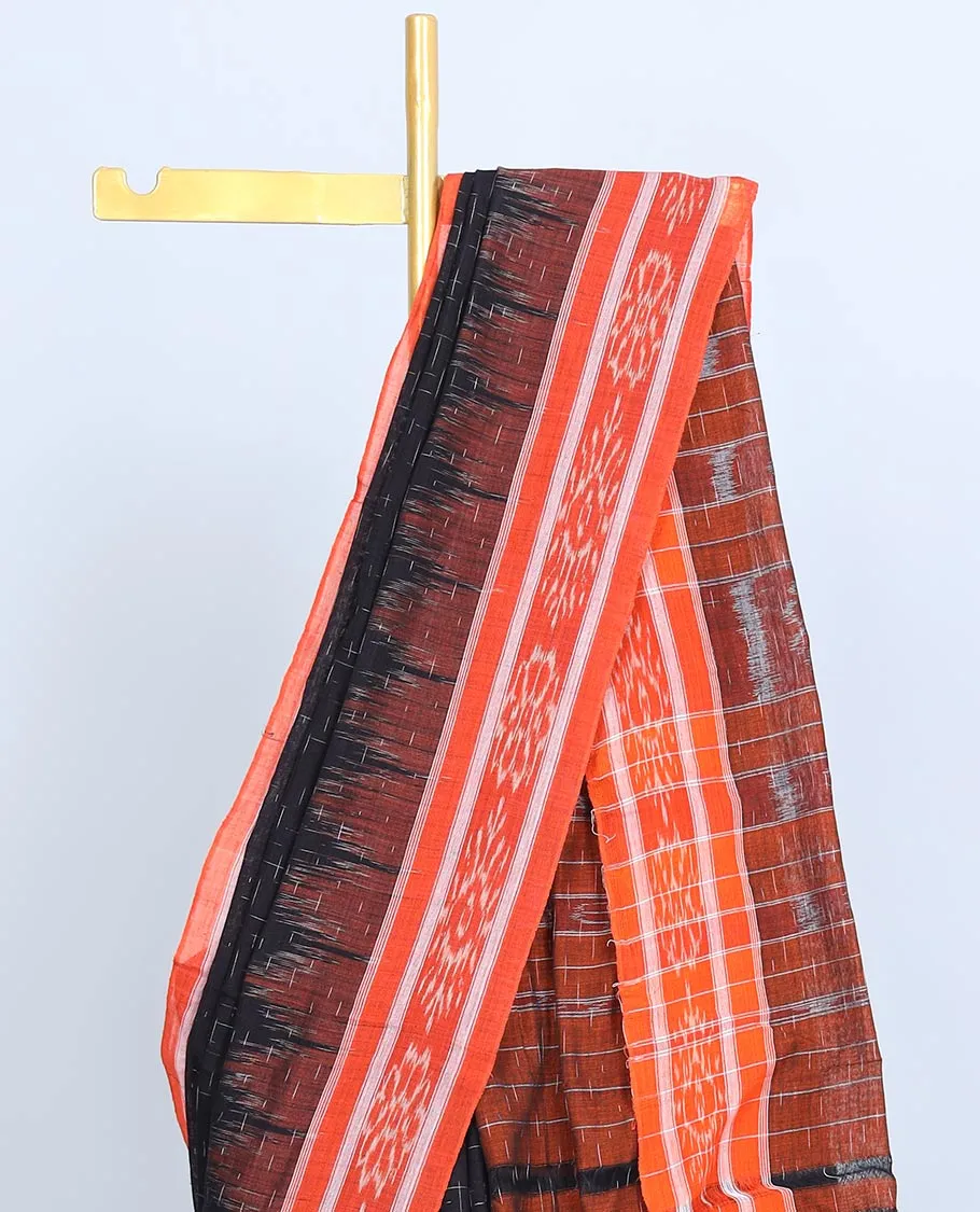 Black ikkat saree with unique designs, contrast ikkat design border & pallu of intricate ikkat designs