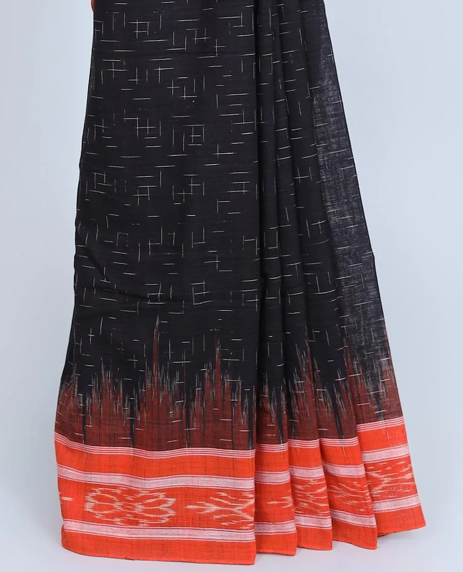 Black ikkat saree with unique designs, contrast ikkat design border & pallu of intricate ikkat designs