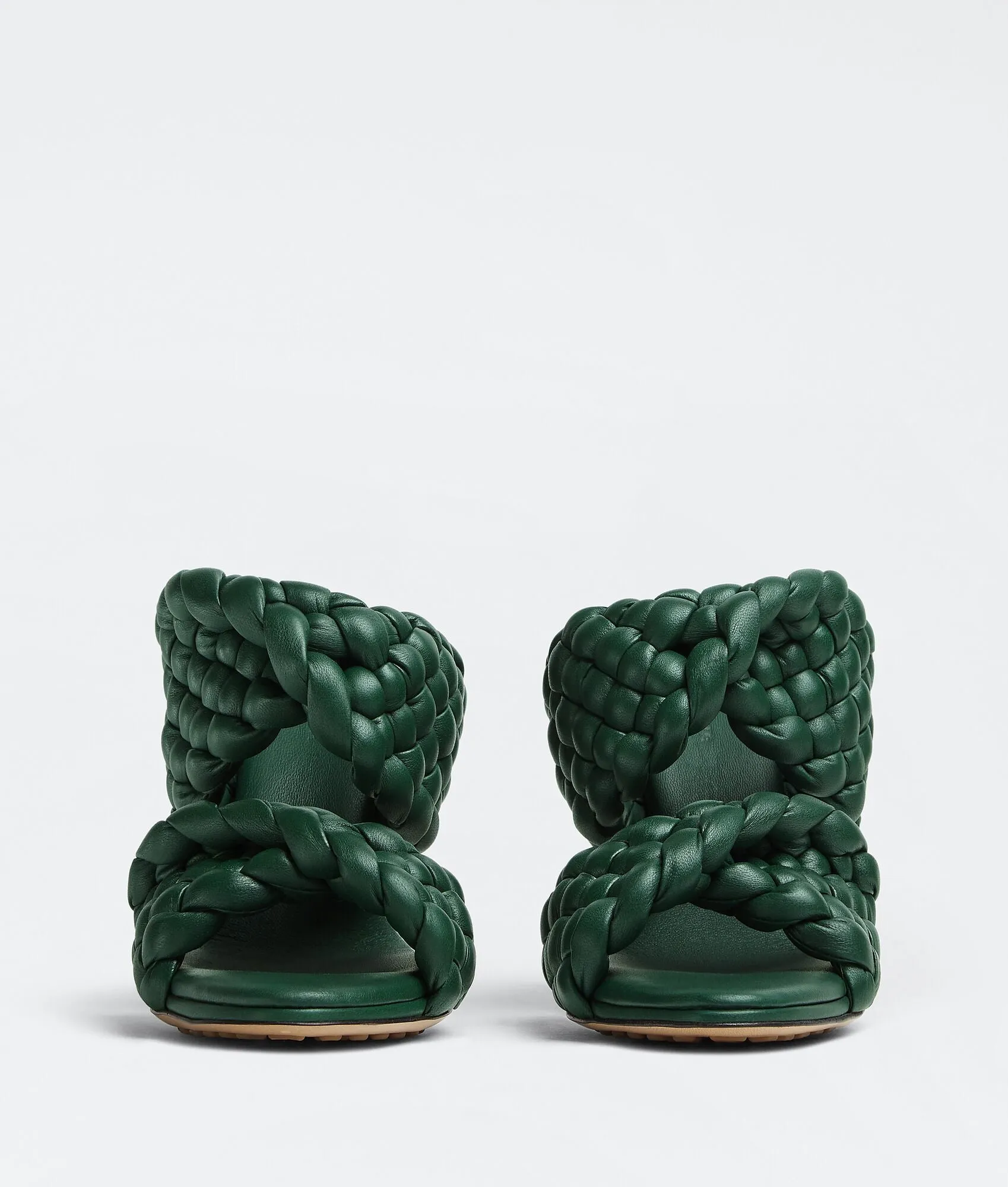 BOTTEGA VENETA CURVE LEATHER SANDALS VERT FONCEE