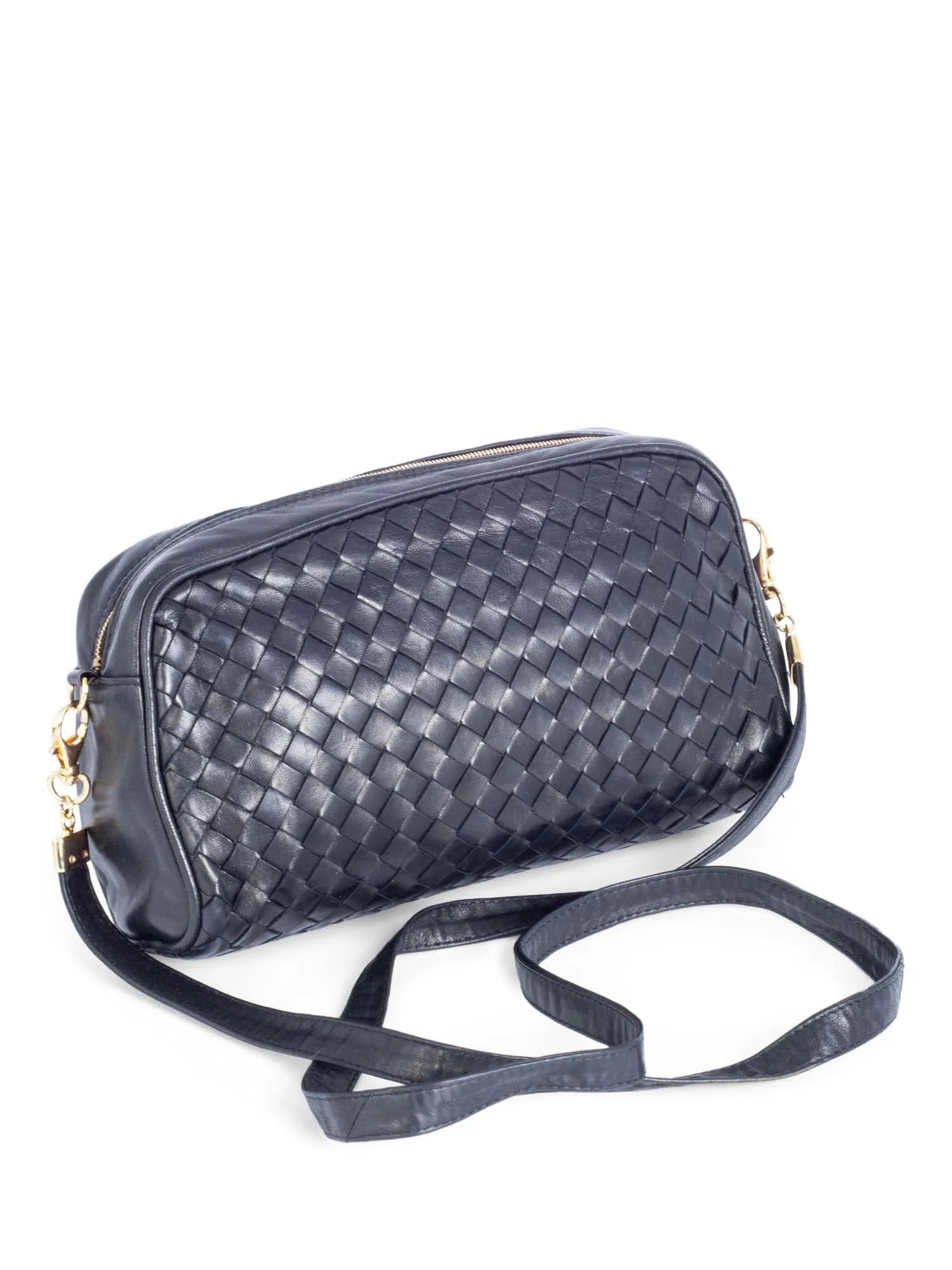Bottega Veneta Vintage Intrecciato Messenger Bag Mirror Set Black