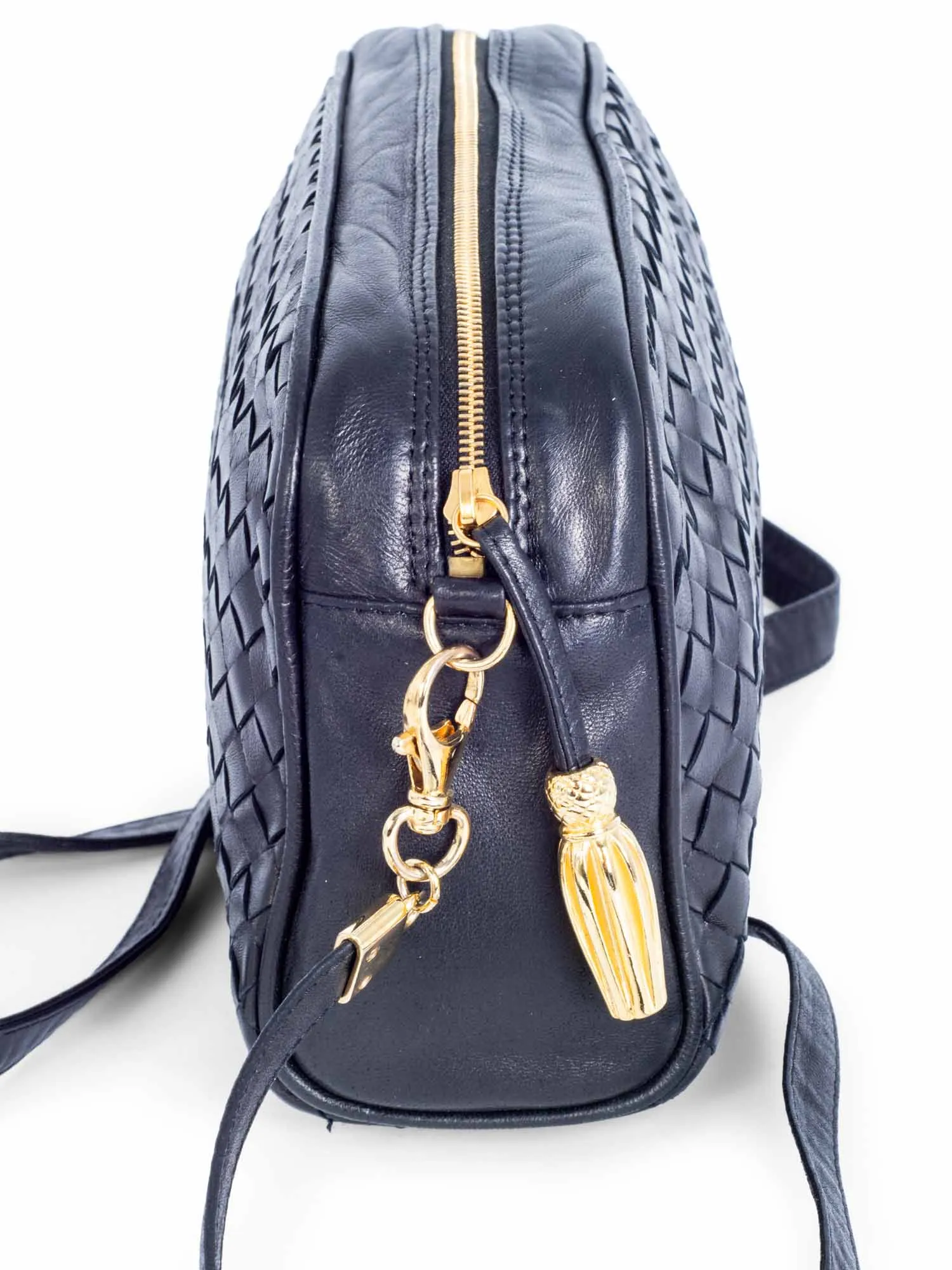 Bottega Veneta Vintage Intrecciato Messenger Bag Mirror Set Black