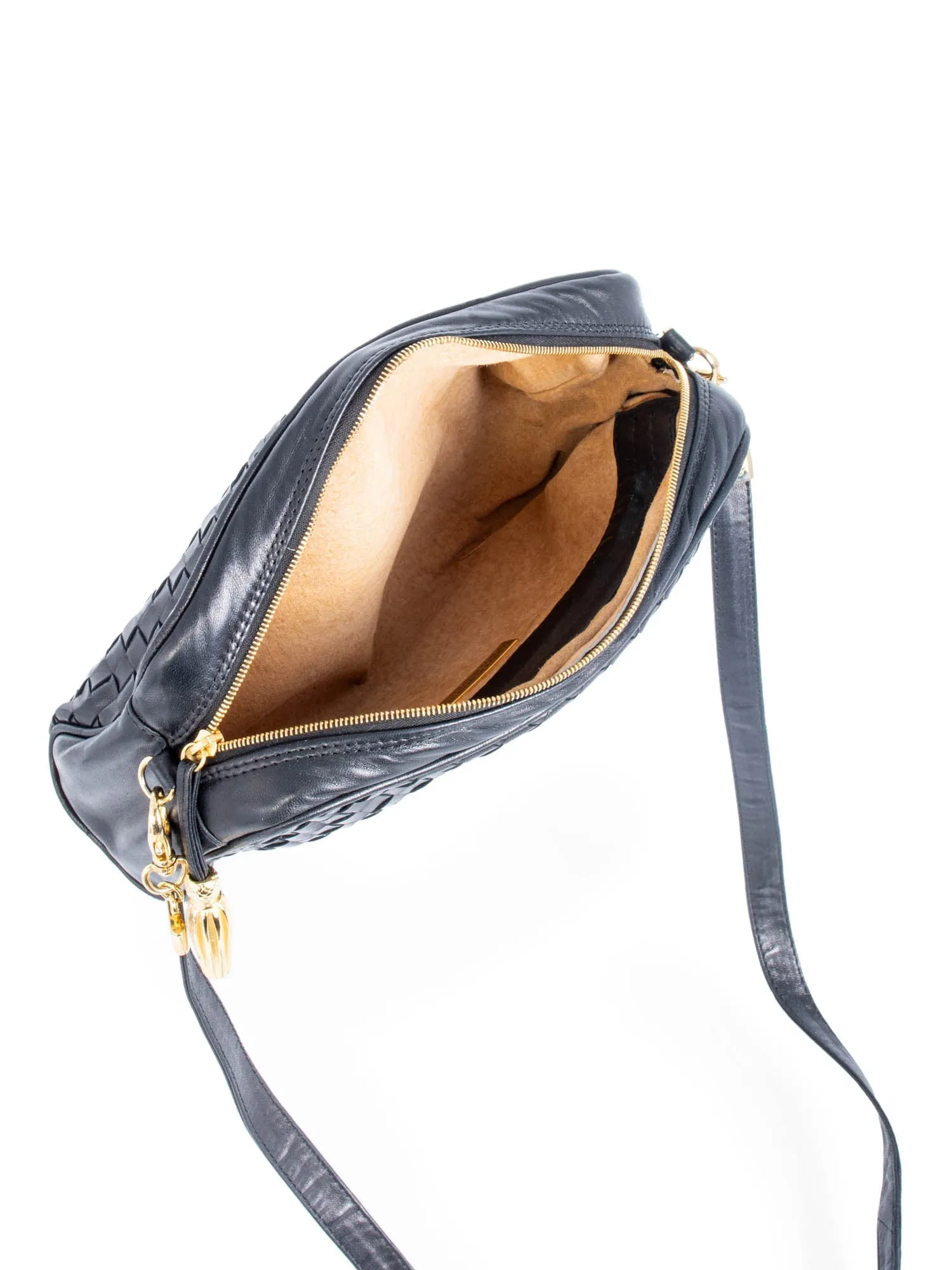 Bottega Veneta Vintage Intrecciato Messenger Bag Mirror Set Black