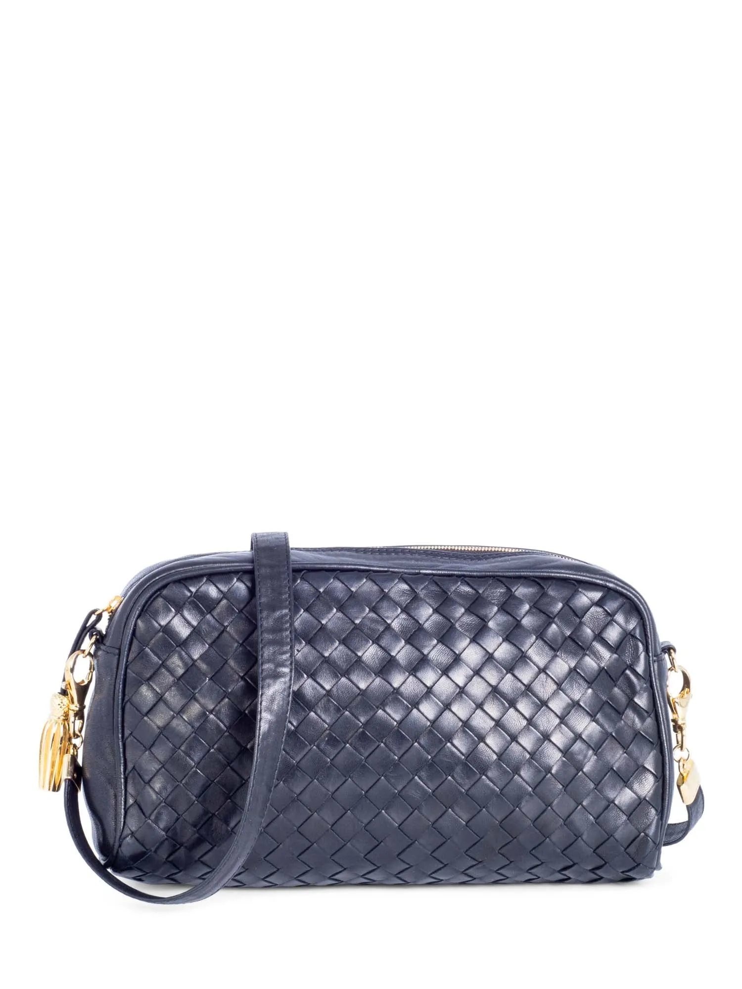 Bottega Veneta Vintage Intrecciato Messenger Bag Mirror Set Black