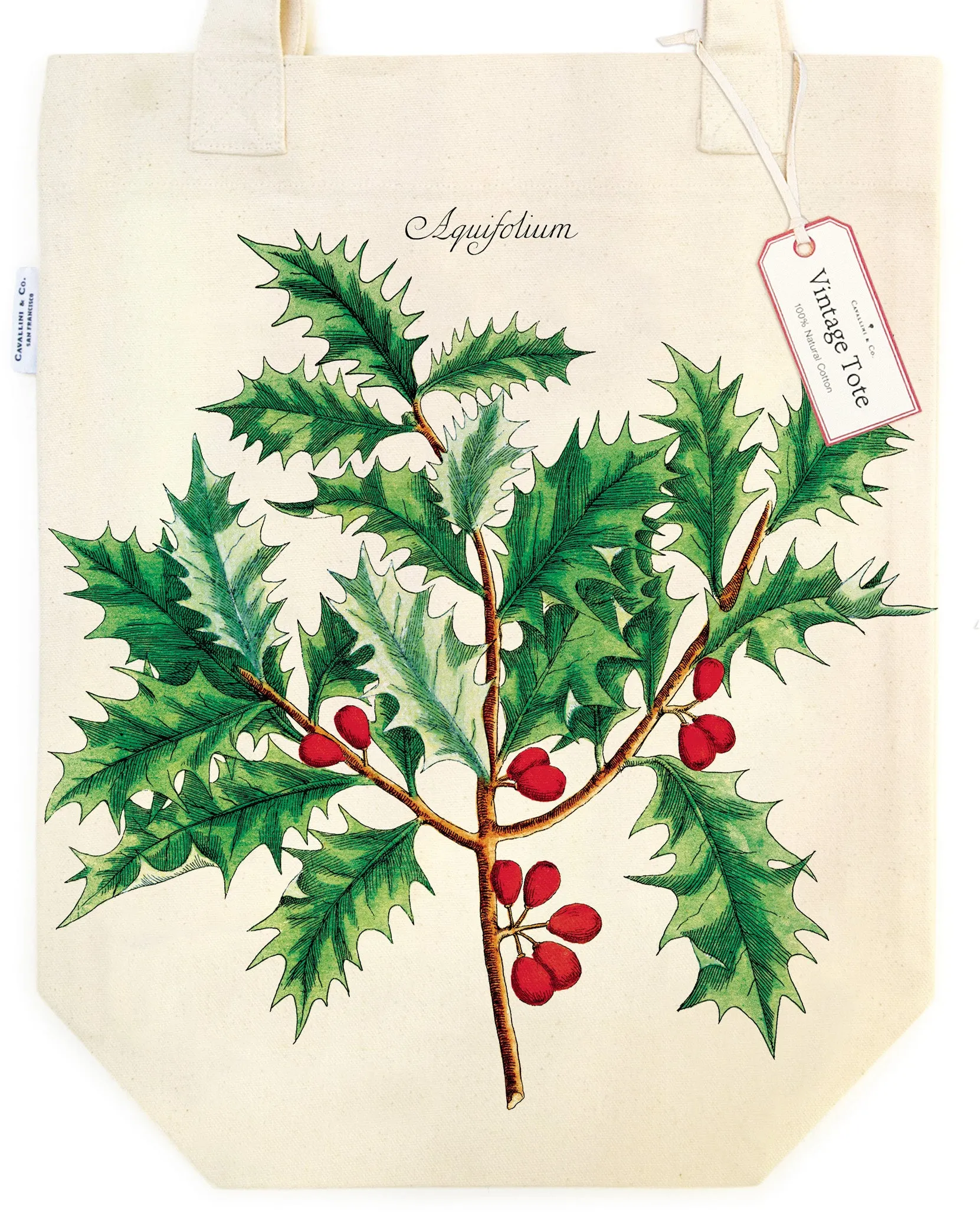 Cavallini & Co. Christmas Holly Cotton Tote Bag