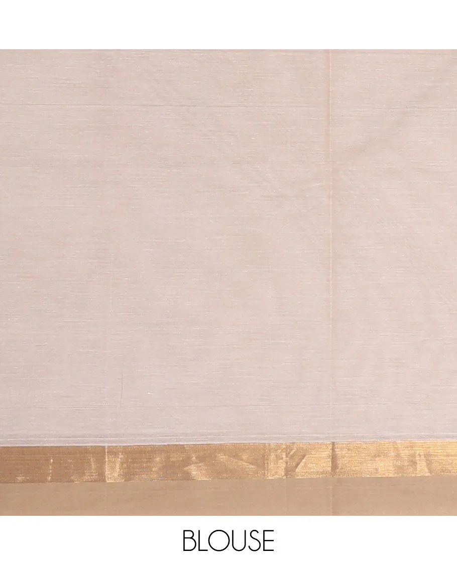 Cream cotton saree with unique designs, plain border & pallu of intricate designs