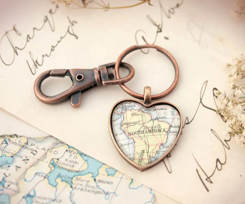 Custom Map Heart Keychain Personalised Keyring I Mother's Day Gift for Mom I Heart Map Key Fob