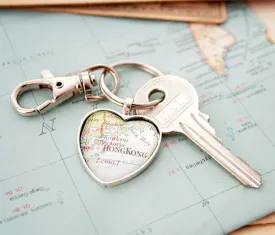 Custom Map Heart Keychain Personalised Keyring I Mother's Day Gift for Mom I Heart Map Key Fob