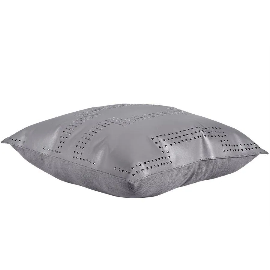 Genuine Grey Leather Studded Throw Pillow