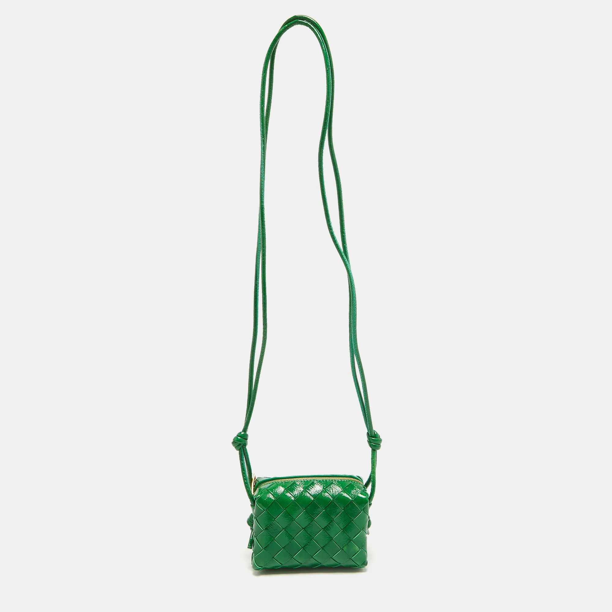 Green Intrecciato Patent Leather Candy Loop Crossbody Bag