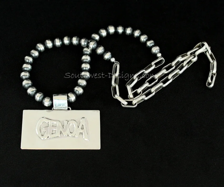 Handcrafted Sterling Silver GENOA Pendant with Oxidized Sterling Silver Rounds and Sterling Link Chain