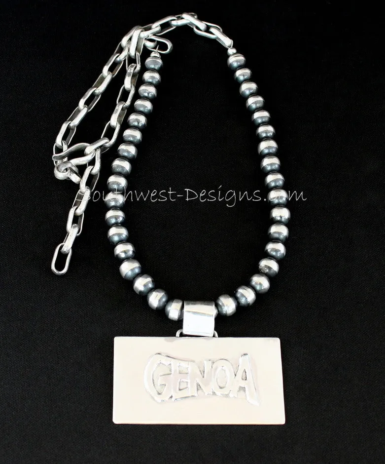 Handcrafted Sterling Silver GENOA Pendant with Oxidized Sterling Silver Rounds and Sterling Link Chain