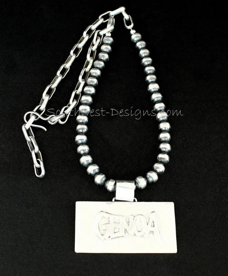 Handcrafted Sterling Silver GENOA Pendant with Oxidized Sterling Silver Rounds and Sterling Link Chain