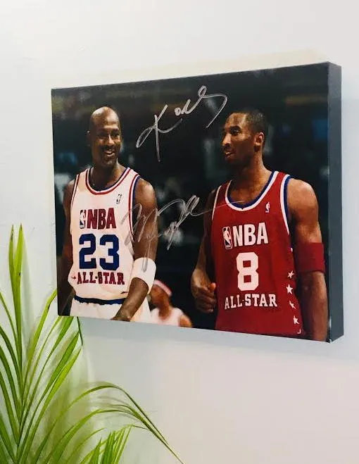 Kobe Bryant & Michael Jordan Facsimile Autograph 11x14 Canvas Print Wall Art