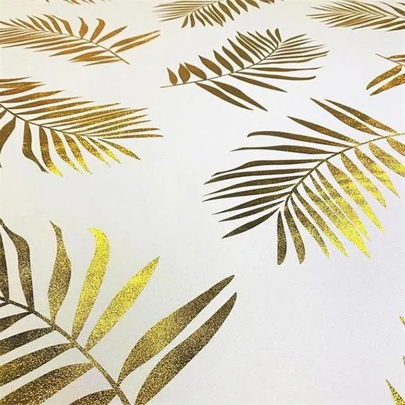 Leaf (Metallic Print) Table Linen in White and Gold