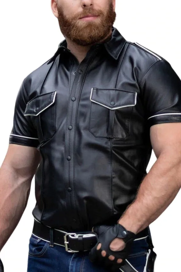 Men's Real Leather Uniform Shirt - Colors Accent