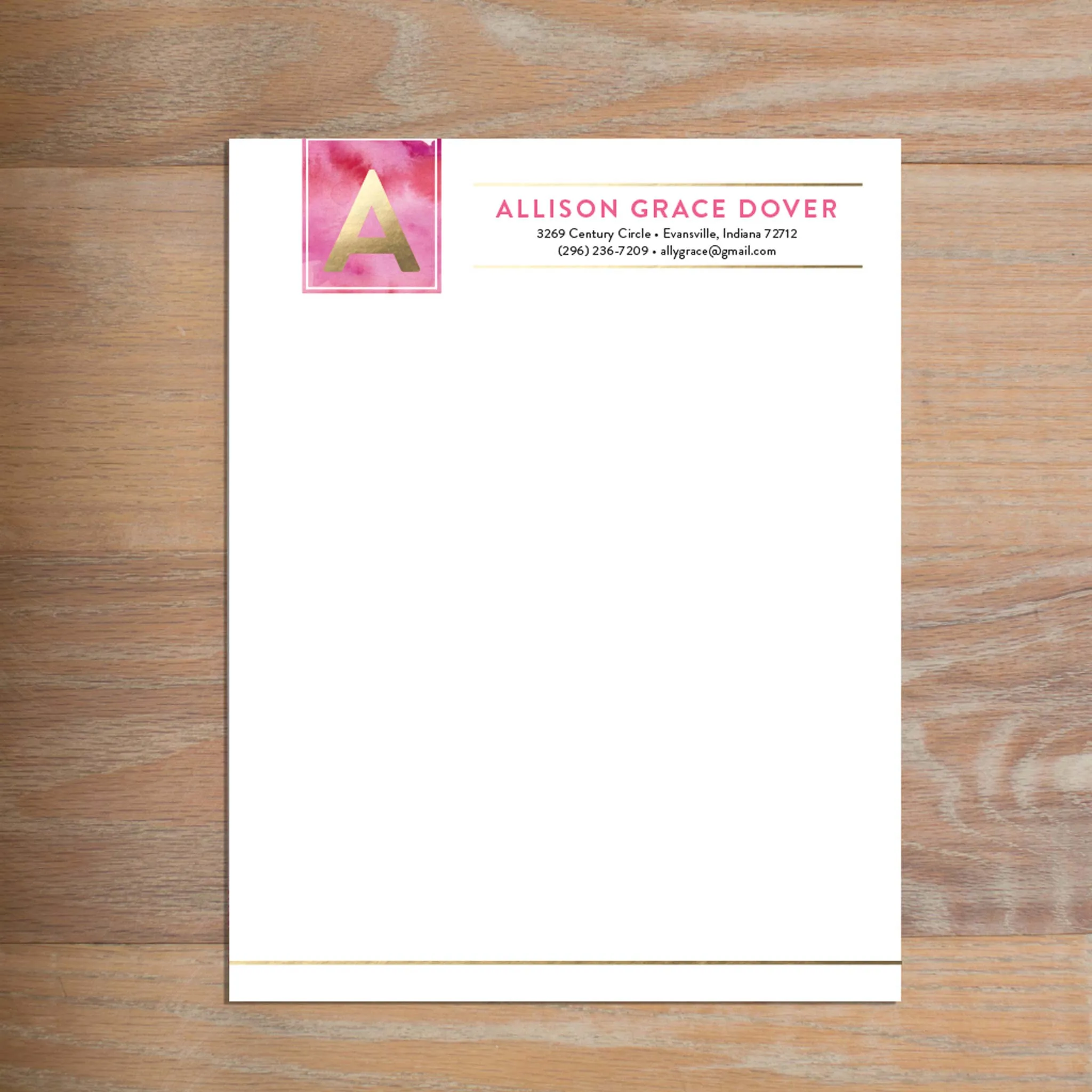 Modern Watercolor Custom Letterhead