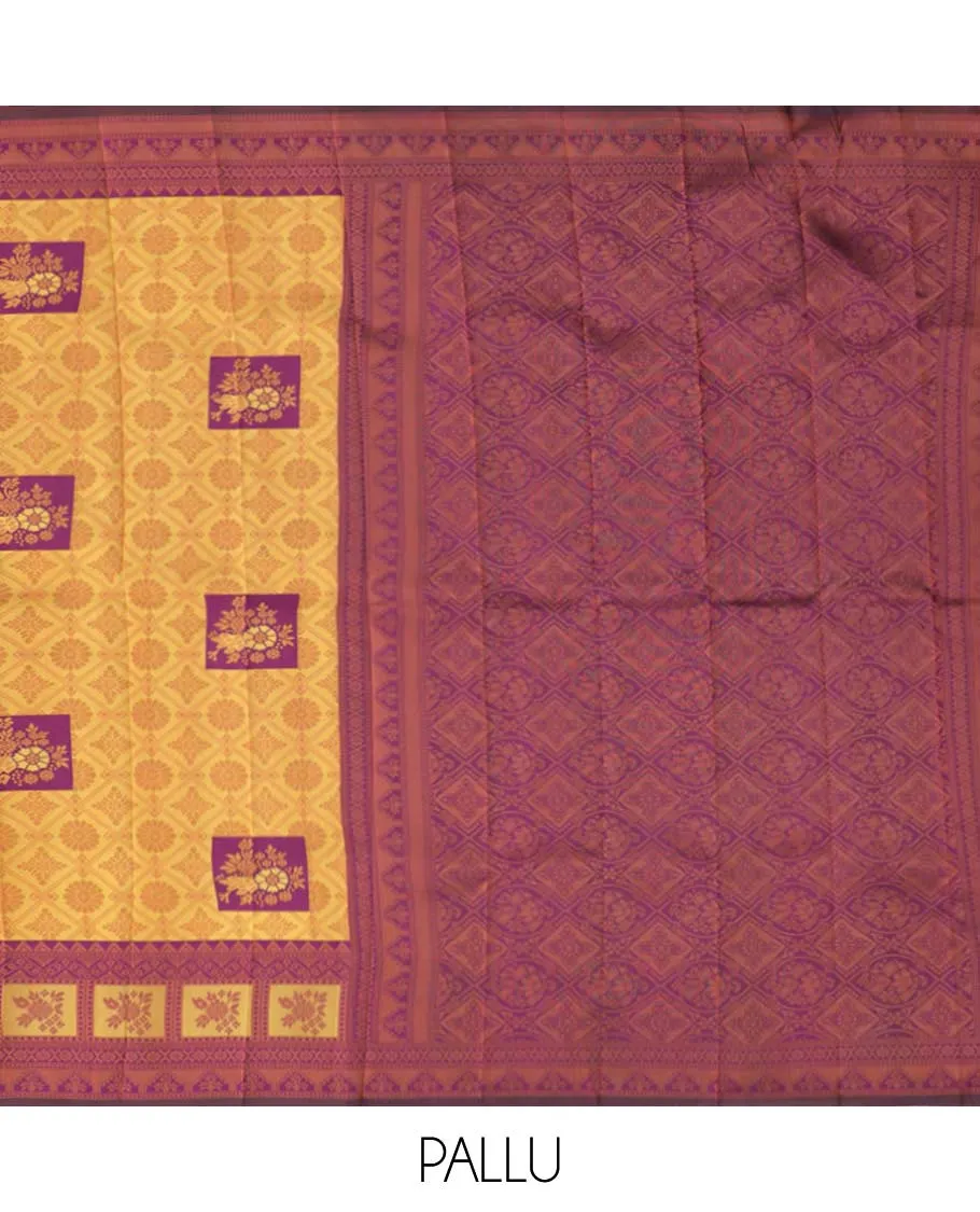 Mustard litchi saree with unique designs, contrast traditional design border & pallu of jaal designs