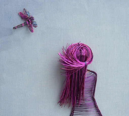 Purple Wireart Girl with Dragonflies