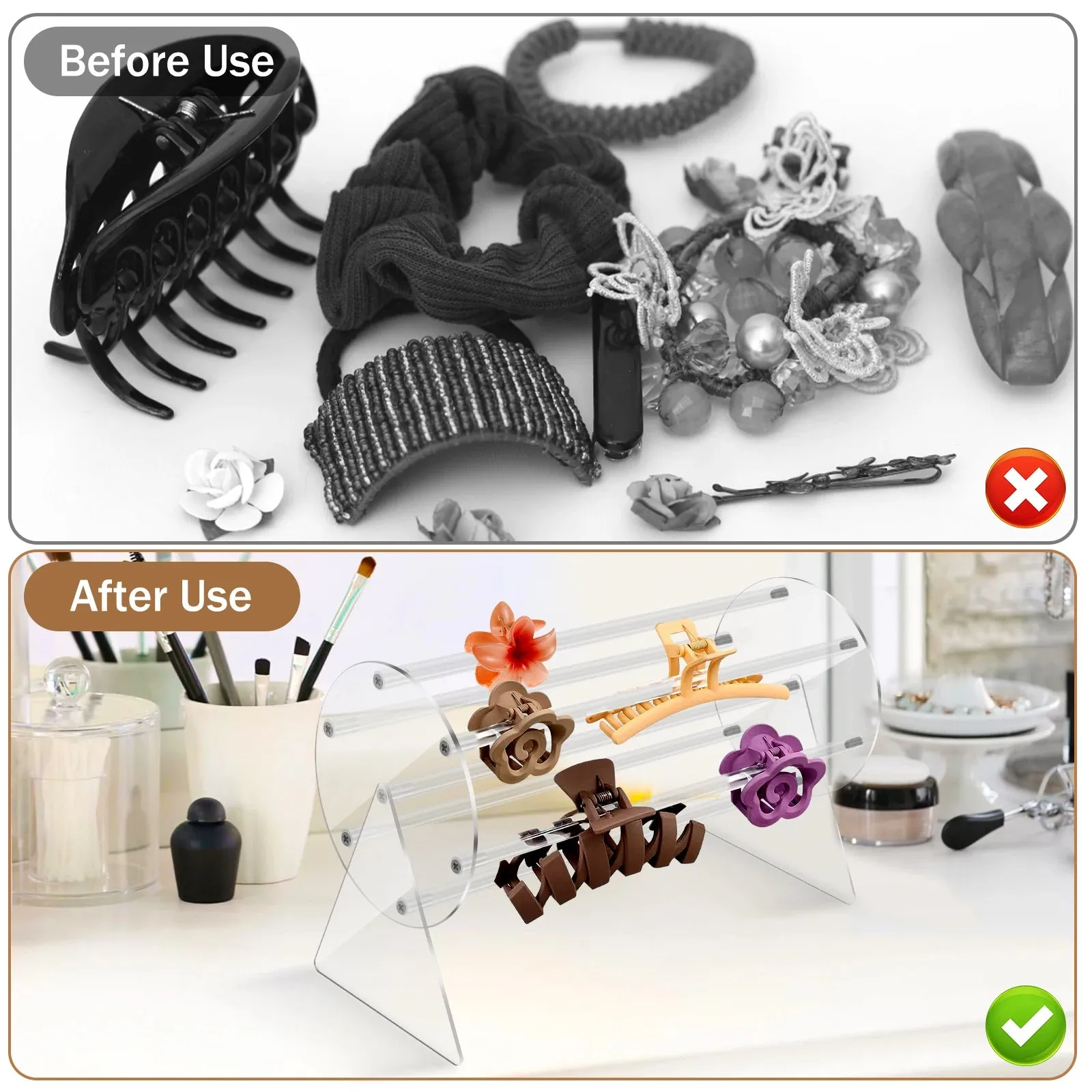 Rotating Acrylic Claw Clip Organizer – 360°  Organizer for Stylish Storage & Display for Women’s Hair Accessories