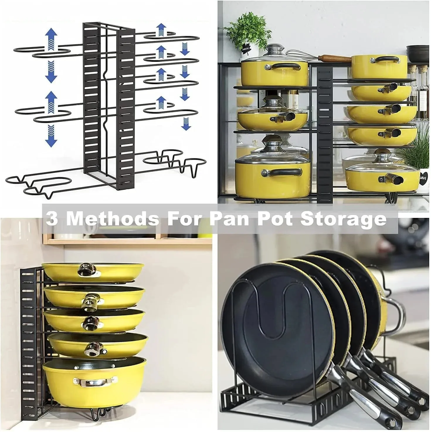 Werseon Pot Organizer Rack 8 Tiers Pots and Pans Organizer, Pot Lid Organizer for Kitchen Cabinet Cookware Organizers and Storage,Upgraded