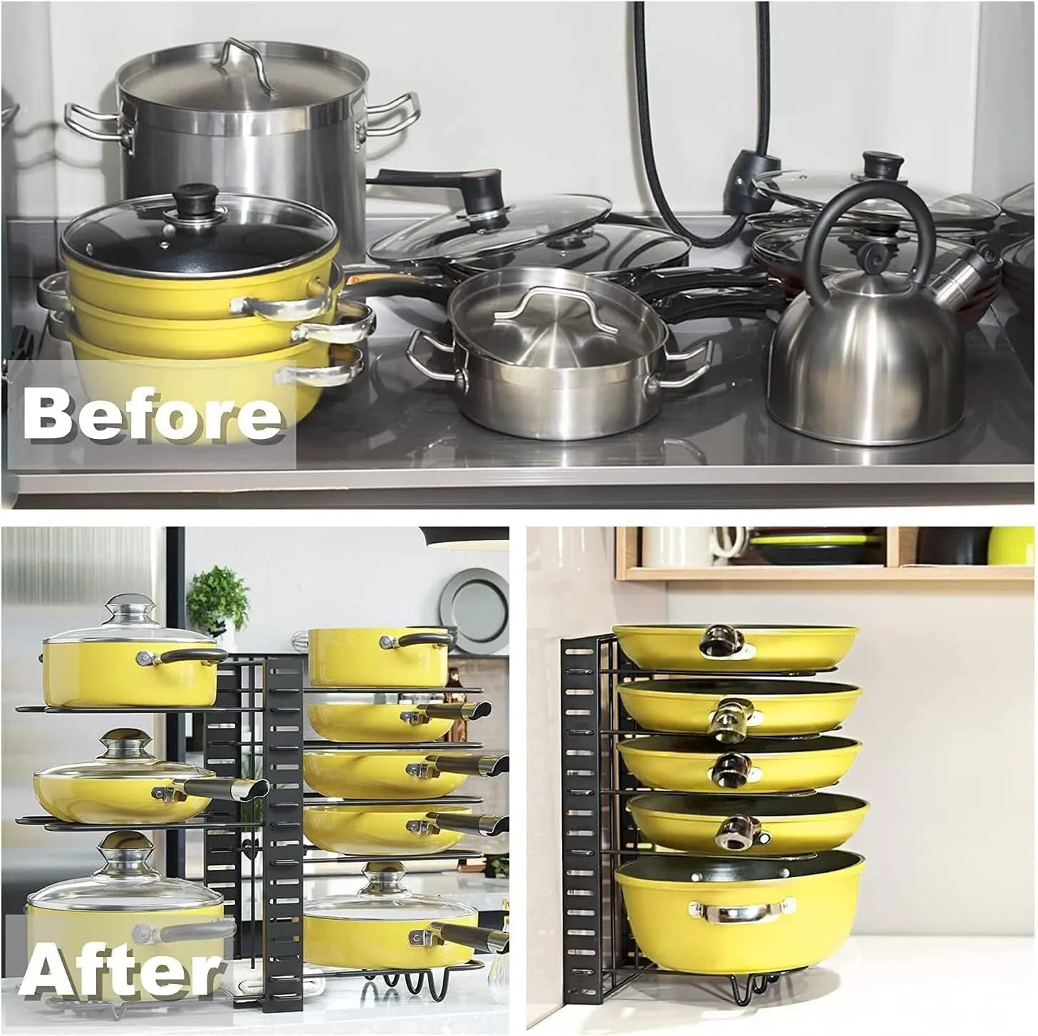Werseon Pot Organizer Rack 8 Tiers Pots and Pans Organizer, Pot Lid Organizer for Kitchen Cabinet Cookware Organizers and Storage,Upgraded