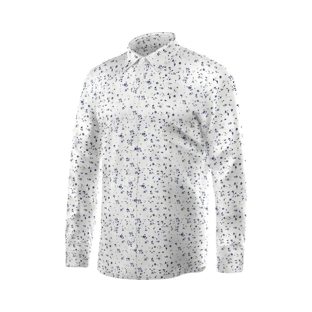 WHITE PRINTED SLIM SUSTAINABLE FORMAL SHIRT